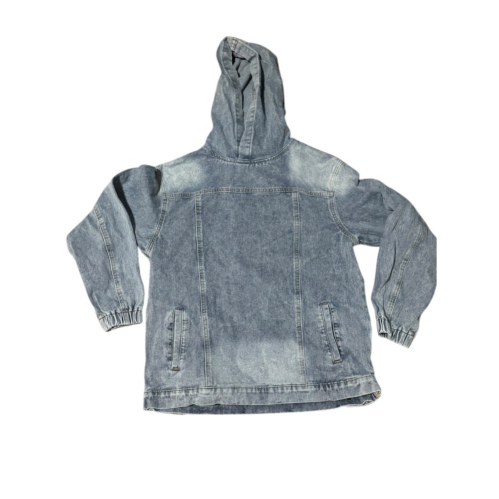 Acid wash Denim Hoodie Pullover Jacket Sz S grunge urban‎ cyber street wear Y2K